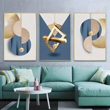3pcs Canvas Posters, Modern Art, Abstract Colorful Geometric Art, Ideal Decoration Gift For Bedroom, Living Room, Kitchen And Hallway, Wall Art, Wall Decoration, Room Decor, (Without Frame) - Blue - View 5