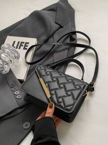 Bolso cuadrado de mano en forma de diamante con patrón de cocodrilo de moda y mini tamaño - Negro - Ver 2