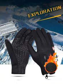 1對男女戶外運動手套,帶觸摸屏功能,防水防風防滑,適用於冬季 - 黑色 - 查看 1