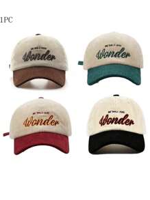1pc Unisex Color-Blocking Wonder Embroidered Corduroy Baseball Cap, Suitable For Outdoor, Travel, Daily Use Street - Multicolor - View 1