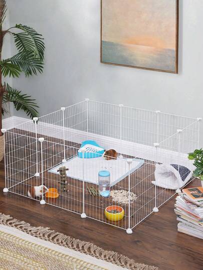 SONGMICS Pet Cage, Metal Enclosure, Fence For Hamsters, Rabbits, Modular Playpen, Small Animals, White