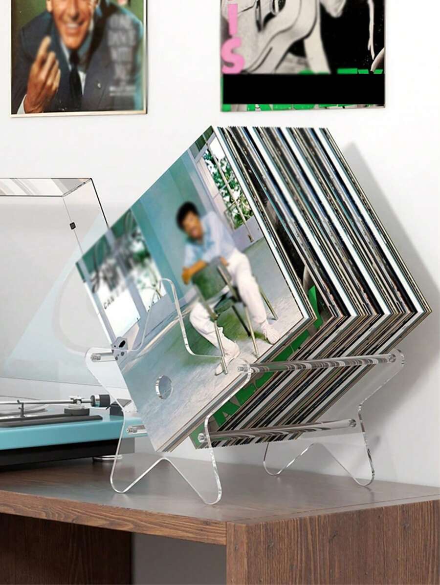 1pc Acrylic Vinyl Record Storage Stand,Detachable Storage Holder For Cd,Record And Star Albums,Table Saving Space Organizer Rack. - Clear - View 1