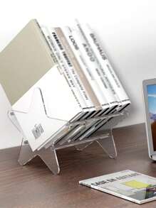 1pc Acrylic Vinyl Record Storage Stand,Detachable Storage Holder For Cd,Record And Star Albums,Table Saving Space Organizer Rack. - Clear - View 2