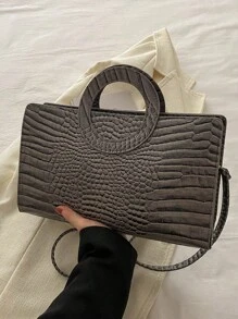 1 Vintage Embossed Minimalist Women's Tote Bag, Large Capacity Crossbody Bag For Commuting, Elegant Handbag - Grey - View 6