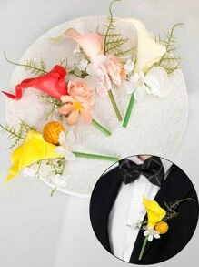 1pc Lotus Lapel Pin For Wedding Groomsmen, Party, Ceremony, Men's Suit Accessory - Multicolor - View 12