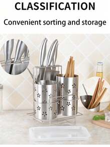 1支304不鏽鋼筷子筒,加厚的廚房收納筒,家庭使用 - 銀色 - 查看 3