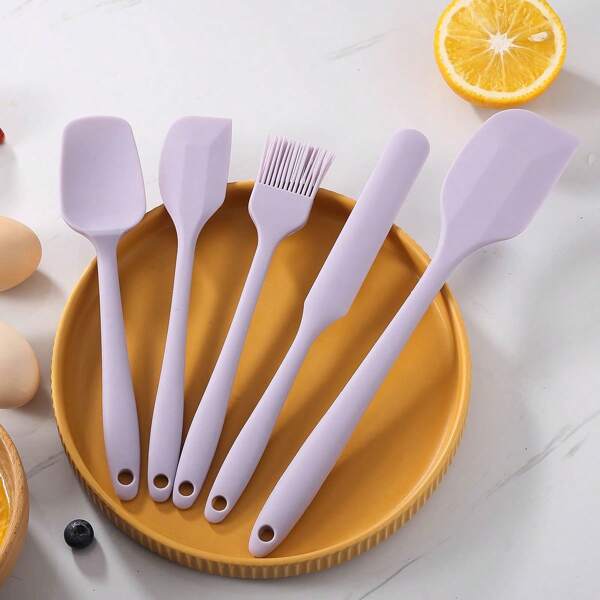 5pcs/6pcs-Purple Silicone Kitchen Utensils, Suitable For Home Use