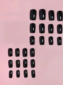 VV MEI JIA ER 24入組極致貼合天然可重複使用的黑色方形貼式假指甲，短款貼式假指甲，1張膠帶和1支指甲文件指甲用品 - 黑色 - 查看 5