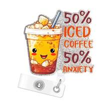 1pc Funny Coffee Retractable Badge Reel, Acrylic Bling Retractable Name Badge Holder For Nurse Doctor Student Worker Volunteer - Orange - View 1