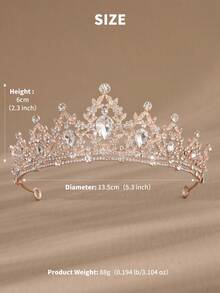 1pc European And American Classic Style Party Crown With Shiny Rhinestones For Women, Elegant Head Piece - Rose Red - View 6