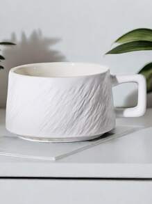 1pc 250ml Ceramic White Coffee Cup - White - View 2