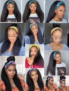 1頂28吋頭帶女士捲髮假髮,黑色頭帶牙齒的直立假髮,適用於時尚女士日常派對使用 - 間色 - 查看 12