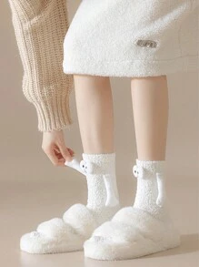 FLSHMCEN 1對手牽手保暖襪子有趣襪子,送男友、情侶、新年最好的朋友禮物 - 白色 - 查看 3