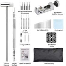 Watch Link Removal Tool Kit, Watch Band Tool Kit, Spring Bar Tool Set For Watch Repair And Watch Band Replacement With Small Hammer, Professional Watch Strap Remover Repair Tool, 108PCS Spring Bar - Black - View 2