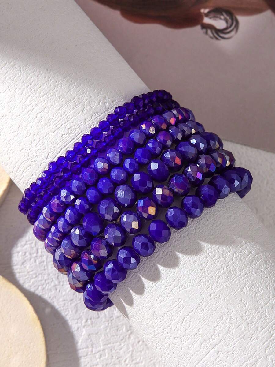 7pcs/Set Bohemian Crystal Bead Bracelet Set, Versatile Bracelets Suitable For Daily Wear (Bead Count Varies According To Length) - Multicolor - View 1