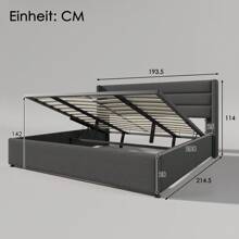 Sweiko Cama tapizada, cama hidráulica de almacenaje con cabecero y somier, 180*200cm,cama tapizada de almacenaje cama hidráulica de matrimonio 180x200cm, somier de madera, cama con somier de metal, lino, gris - Gris - Ver 7