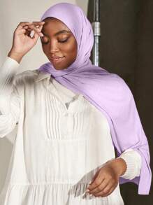 1pc Elegant Minimalist Solid Color Silk Touch Modal Jersey Hijab Scarf Turban, Suitable For Daily Life, Travel, And Events - Purple - View 1