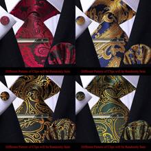 4PCS Men Tie Pocket Square Cufflinks And Clip Set Golden Paisley Tie Set - Gold - View 5