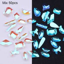 1pc Electroplated Rainbow Ab Color Nail Art Flat Back Asymmetrical Rhinestone, 50pcs/Pack - Light AB5.5*8 Water Droplets - View 2