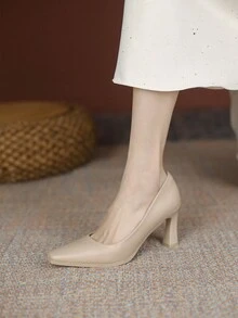 女士高跟鞋,2024年新款法式復古方頭pu皮革泵鞋,舒適防滑7cm工作鞋 - 黑色 - 查看 5