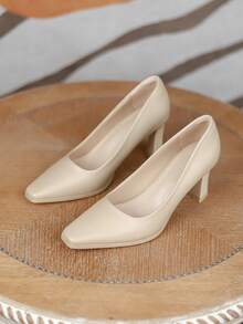 女士高跟鞋,2024年新款法式復古方頭pu皮革泵鞋,舒適防滑7cm工作鞋 - 黑色 - 查看 1