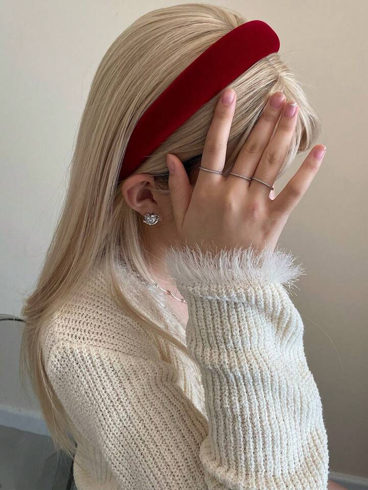 1pc Women s Red Velour High Grade Solid Color Headband Fashionable Versatile And Retro Style Hair Accessories Suitable For Daily Dress Up Outdoor Activities Hair Wash Makeup And Clothing Matching. Chr...