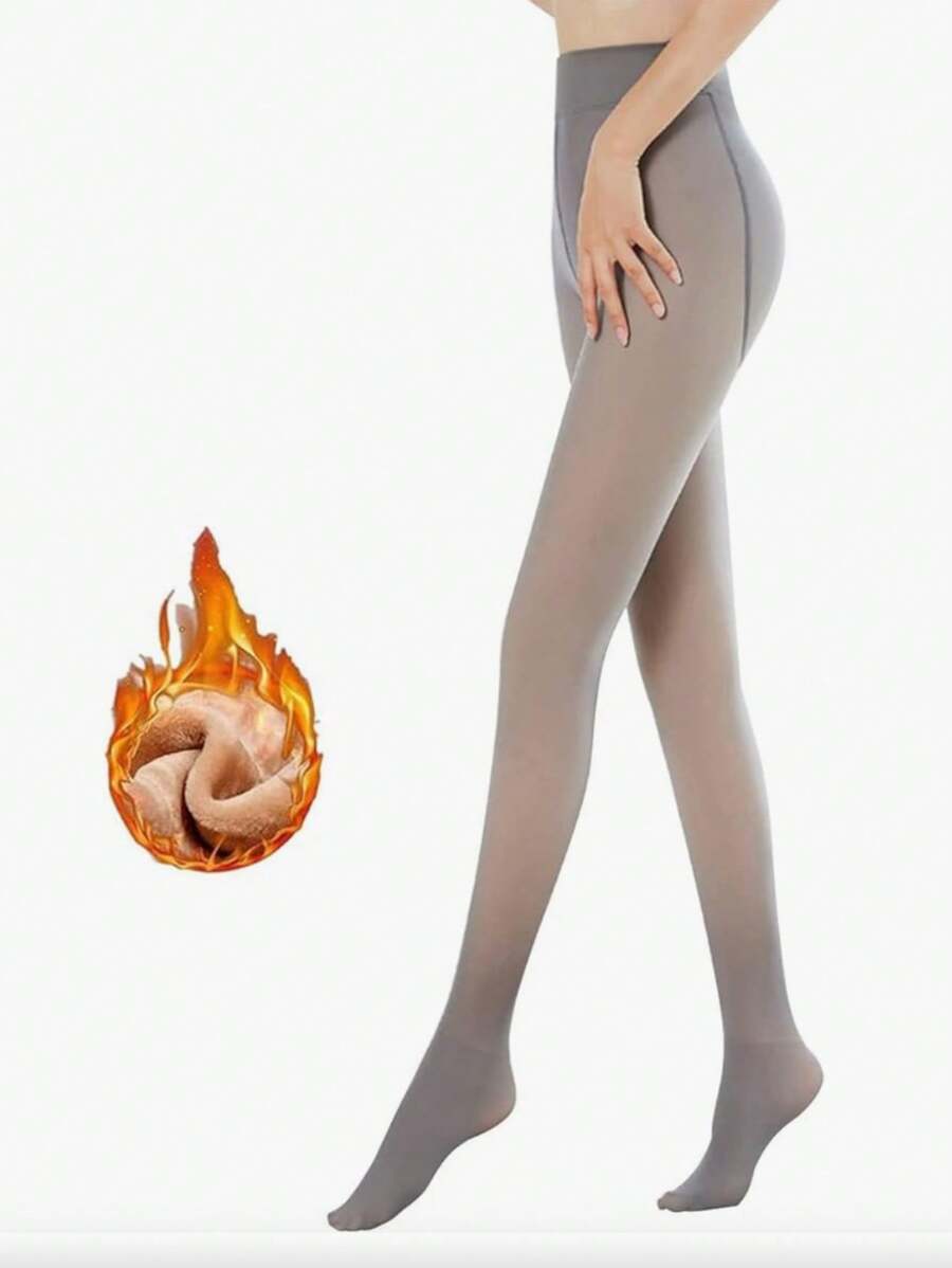 Medias térmicas, suaves y cómodas contra el frío, efecto piel, efecto medias, malla peluda - Gris - Ver 1