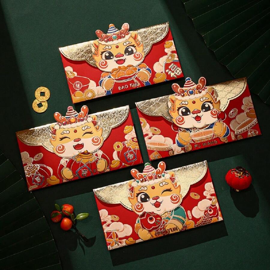 1入組卡通紅封包袋聖誕福利禮盒動漫紅封包可以裝紅包聖誕節驚喜紅封包通用節日用品婚禮紅封包袋 - 玫紅色 - 查看 1