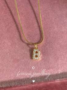 Ficcino Mini English Letter Gold Plated & Cubic Zirconia Inlay First Letter Pendant Necklace Women's Daily Wear Snake Chain Collarbone Chain Holiday Anniversary Gift With Box - Letter Necklace - View 32