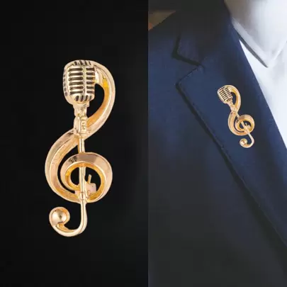 1pc Business & Fashionable Microphone & Music Note Shaped Brooch, Suitable For Both Men And Women For Daily Wear