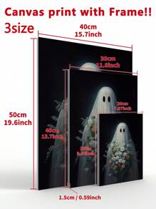 1件野花中的幽靈畫框油畫海報復古哥特式白色幽靈北歐牆面裝飾畫,適用於嬉皮士臥室客廳裝飾,附畫框 - 彩色 - 查看 2