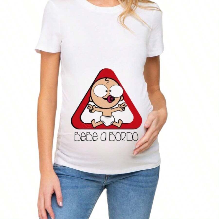 MODAS LORIVI VESTIDO PARA EMBARAZADAS  BLANCO CUELLO REDONDO MANGA CORTA BATITAS PRE MAMA - Rojo - Ver 1