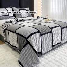 1pc Simple Striped Plaid Printed Flannel Blanket, Soft And Warm, Can Be Used As Bedspread Or Shawl, Suitable For Living Room And Bedroom Furniture Decoration