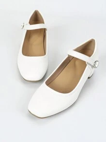 Women's Square Toe Casual Comfortable Rhinestone Buckle Chunky Heel Soft Bottom Work Shoes