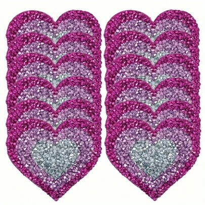 2pcs Heart Shape Rhinestone Patches Appliques Clothing Repair Decoration Patches Garment Embellishments Patch For Jeans Jackets Bags Backpacks Hats Shoes Clothes Decorations DIY Artcrafts