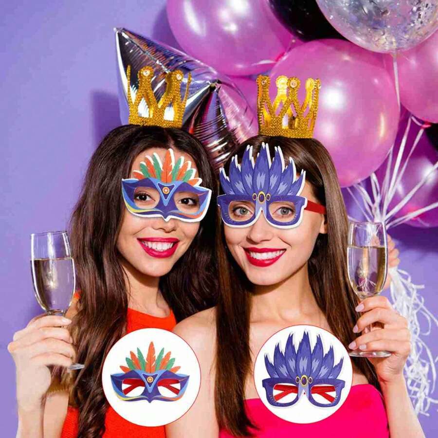 4 件裝嘉年華節日主題派對裝飾眼鏡、照相亭道具、慶祝氛圍背景、家居和場景裝飾、派對用品 - 風格1 - 查看 1