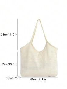 1入網眼海灘手提袋,磁性關閉,簡約大容量網織購物袋,適用於女性旅行、日常和學生使用 - 米色 - 查看 7