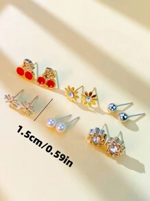 1週耳環7天套裝，簡約時尚的人造珍珠設計，適合女士，送禮佳品 - 彩色 - 查看 5