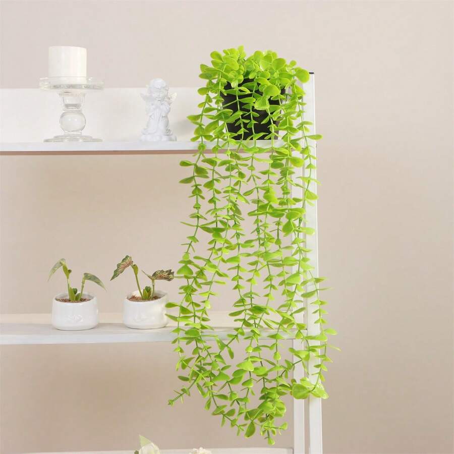 1pc Artificial Eucalyptus Leaf Plastic Potted Plant For Home Decor - Green - View 1