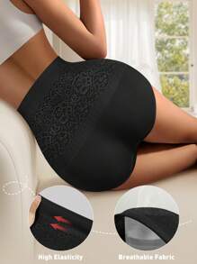 MEIYATING 4 Pairs Plus Size Women Cotton Panties, Floral Lace High Waist Abdomen Control Seamless Shapewear Briefs