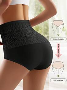 MEIYATING 4 Pairs Plus Size Women Cotton Panties, Floral Lace High Waist Abdomen Control Seamless Shapewear Briefs