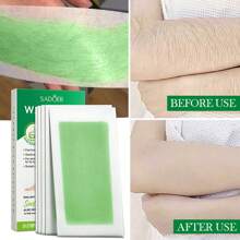 SADOER 20 Stickers Aloe Vera Whole Body General Disposable Wax Paper Hair Removal Cream Double-Sided Wax Paper For Hair Removal Quick & Easy Waxing Kit For All Skin Types - Green - View 1