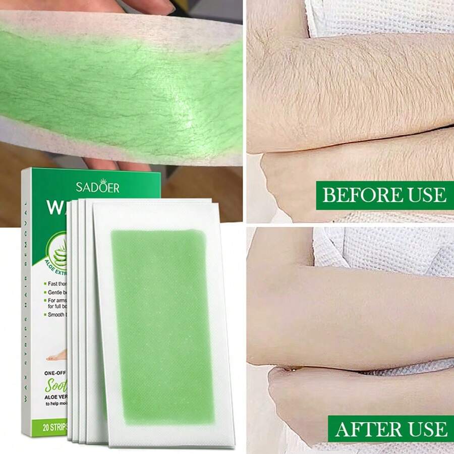 SADOER 20 Stickers Aloe Vera Whole Body General Disposable Wax Paper Hair Removal Cream Double-Sided Wax Paper For Hair Removal Quick & Easy Waxing Kit For All Skin Types - Green - View 1