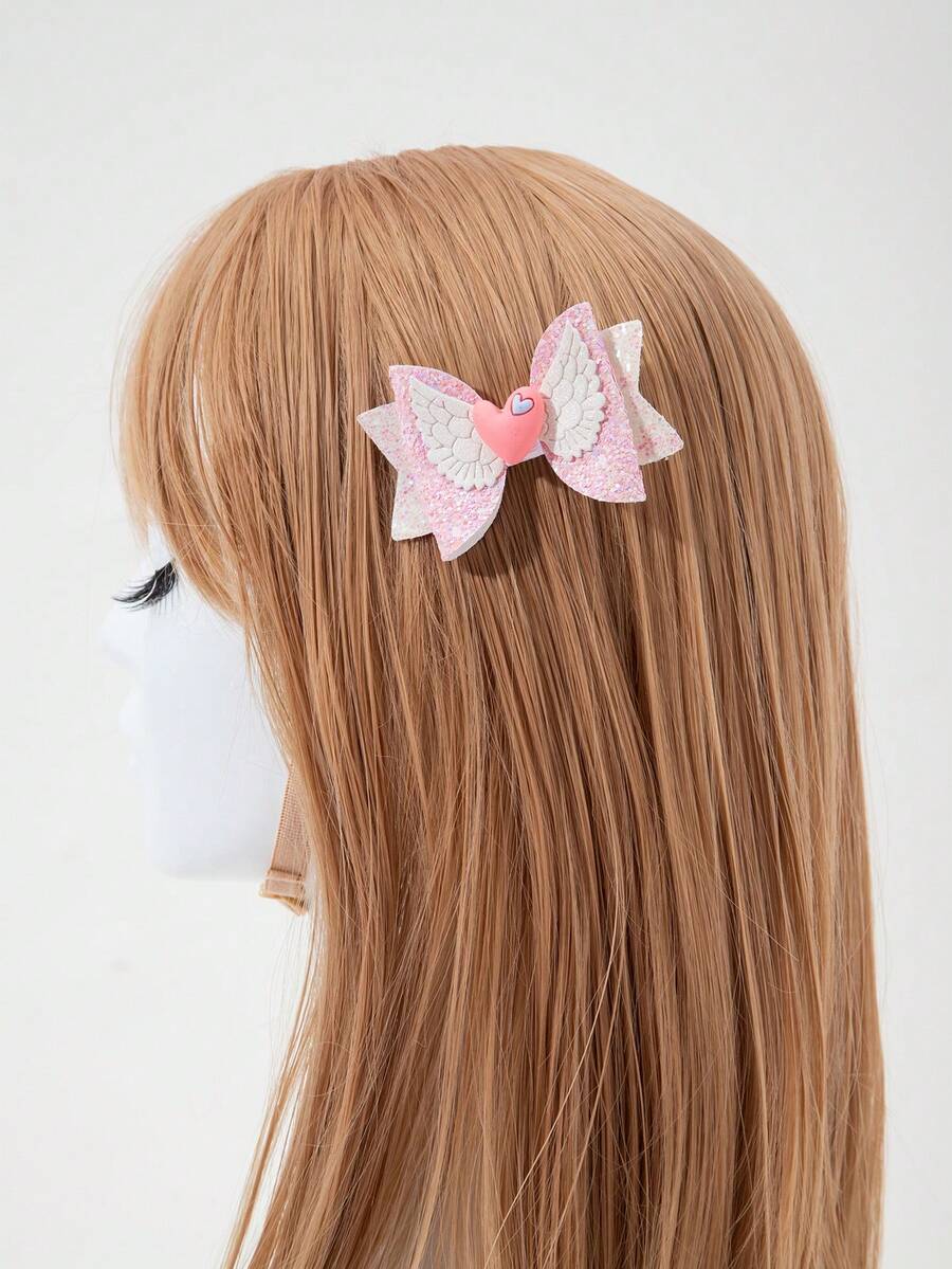1入淑女8cm情人節心形蝴蝶結髮夾，適合作為情人節送女友的禮物，附送袋裝 - 彩色 - 查看 1