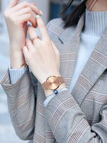 HANNAH MARTIN Hannah Rose Gold Minimalist Ladies' Wristwatch, With Japan Movement, 3bar Water Resistant With Black Gift Box, Casual Party Watch Set For Women As A Gift For Students Returning To School - Rose Gold - View 7