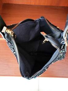 Sequin Shoulder Tote Bag Fashionable Large Capacity Handbag - Black - View 5