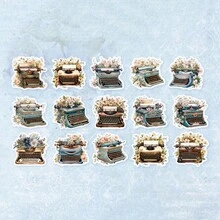 YANJI 1包/30張復古花 & 書 & 字母拼貼貼紙套裝,適用於diy手工藝品、手機/筆記本電腦裝飾、審美手帳/相簿/筆記本、創意藝術用品 - 藍色 - 查看 8