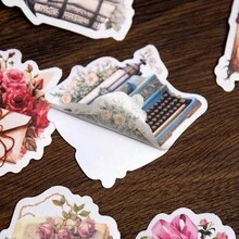 YANJI 1包/30張復古花 & 書 & 字母拼貼貼紙套裝,適用於diy手工藝品、手機/筆記本電腦裝飾、審美手帳/相簿/筆記本、創意藝術用品 - 藍色 - 查看 4