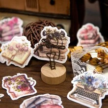 YANJI 1包/30張復古花 & 書 & 字母拼貼貼紙套裝,適用於diy手工藝品、手機/筆記本電腦裝飾、審美手帳/相簿/筆記本、創意藝術用品 - 藍色 - 查看 3