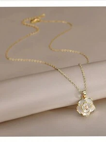 1入款簡約時尚金色山茶花女士頸鍊,適合日常佩戴和搭配 - 金黃色 - 查看 1